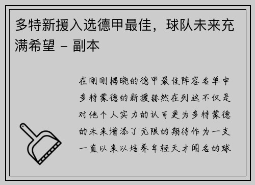 多特新援入选德甲最佳，球队未来充满希望 - 副本